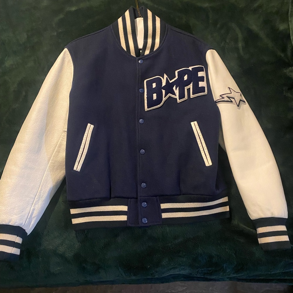 A Bathing Ape Varsity Jacket, Size L,  ‘04/‘05 Navy white